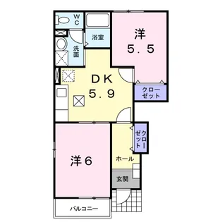 エヴァグリーンB【1階】の間取り
