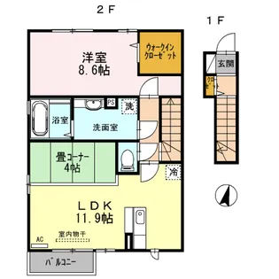 セジュール アクィールⅡ【2階】の間取り