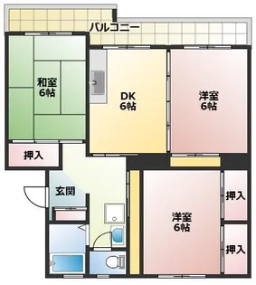 平佐町 3DKマンション【3階】の間取り