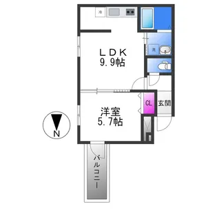 フジパレス瓜生堂【1階】の間取り
