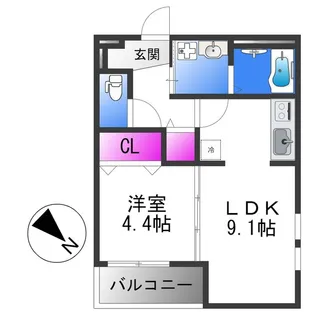 ベルドミール 久宝園 八番館【1階】の間取り