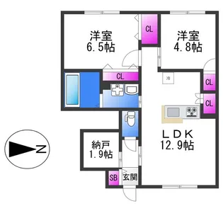 ラシーネ若江【1階】の間取り