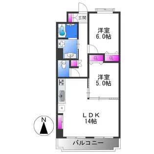 コーラルハイツ平野【6階】の間取り