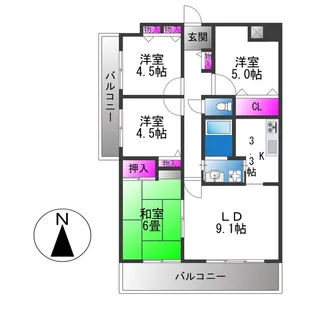 シティパーク瓢箪山【9階】の間取り