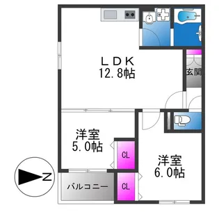 D porta moderno【1階】の間取り