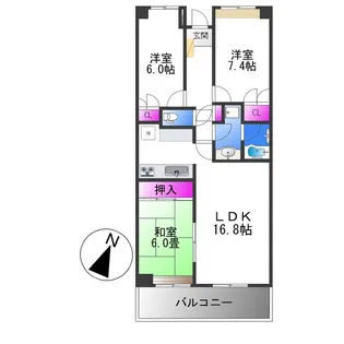 クロスティ八尾南 壱番館【3階】の間取り