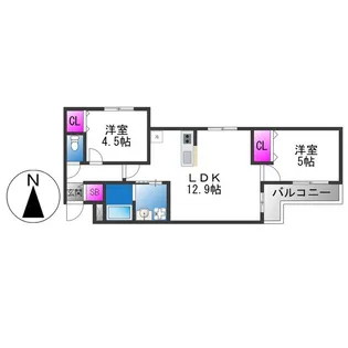 プレサンスクレージュ喜里川町 South【1階】の間取り