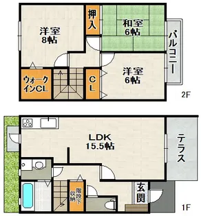 兵庫県宝塚市旭町2丁目【テラスハウス】の間取り