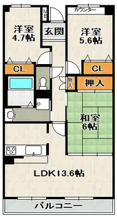 ラウルス宝塚【⑤号室(305)号室】の間取り