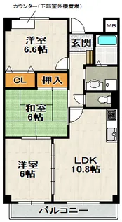 エーデル雲雀丘三番館【③号室(203)号室】の間取り
