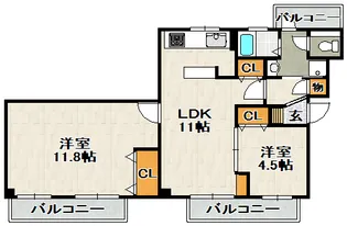 ビューテラス売布Ⅱ(View Terrace 売布Ⅱ)【402号室】の間取り