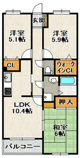 エーデル雲雀丘二番館【中部屋(205)号室】の間取り