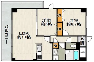 メイプルコート宝塚【①号室(401)号室】の間取り