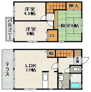 兵庫県宝塚市川面4丁目【テラスハウス】の間取り