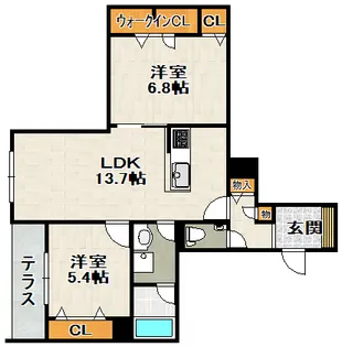 Espoir宝塚・川面【102号室】の間取り