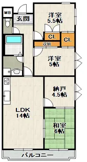 クレセール宝塚【201号室】の間取り