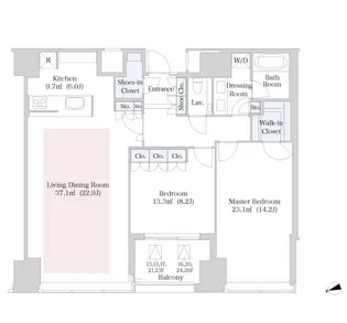 セントラルパークタワー・ラ・トゥール新宿【1708号室】の間取り