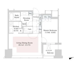セントラルパークタワー・ラ・トゥール新宿【2523号室】の間取り