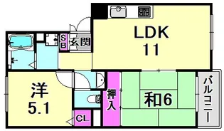 岡田山ハイツ A棟【1階】の間取り