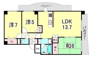兵庫県芦屋市月若町【マンション】の間取り