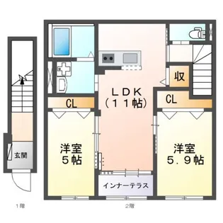 兵庫県神戸市東灘区魚崎北町4丁目【アパート】の間取り