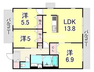 URパークタウン西武庫 15号棟【2階】の間取り