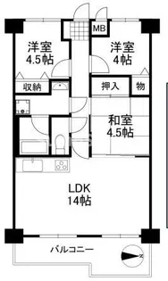 サンロイヤル北園田ブランシュール(分譲貸し)【3階】の間取り