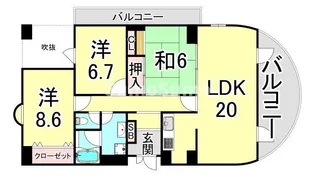 兵庫県芦屋市川西町【マンション】の間取り