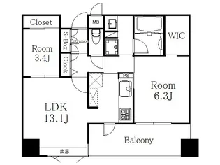 福岡県福岡市博多区住吉2丁目【マンション】の間取り