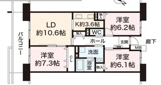 県営伊川谷第2高層住宅1号棟【9階】の間取り