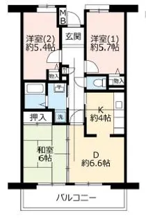 URサンラフレ鳴尾北 12号棟【1階】の間取り