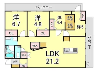 甲子園口パークハウス〔分譲〕【4階】の間取り