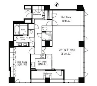 パークキューブ目黒タワー【19階】の間取り