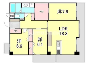 グラン・ドムール甲子園口Ⅱ【2階】の間取り
