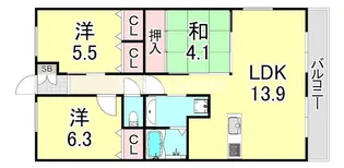 兵庫県西宮市甲子園浦風町【マンション】の間取り