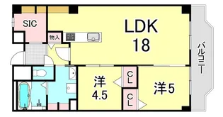 兵庫県西宮市松風町【マンション】の間取り