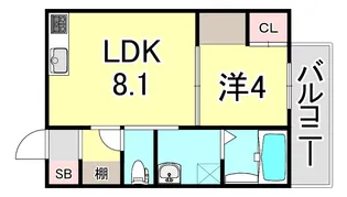 駒ヶ林アパートPJ A棟【2階】の間取り