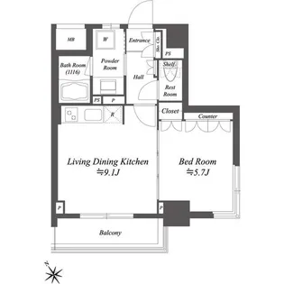 レジデンシャル目黒【9階】の間取り