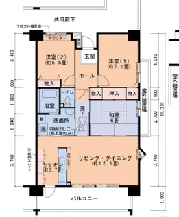 UR西宮マリナパークシティ丘のある街 6号棟【4階】の間取り