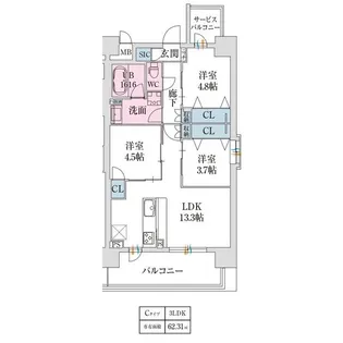 スプランディッド難波Ⅶ【11階】の間取り