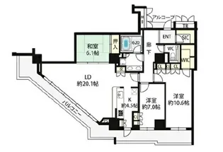 アップルタワー大阪谷町【28階】の間取り