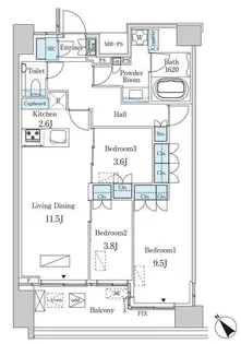 レガシス中目黒【14階】の間取り