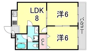 バルミー兵庫Ⅱ【3階】の間取り