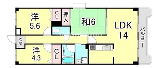 ドミールタワー幸大【5階】の間取り