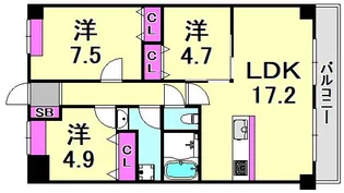 ロジュマンヴェール若草【3階】の間取り