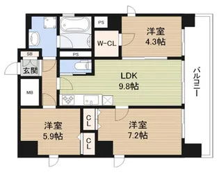 OSAKA CASTEL SHIRAHAMA PREMIER【9階】の間取り