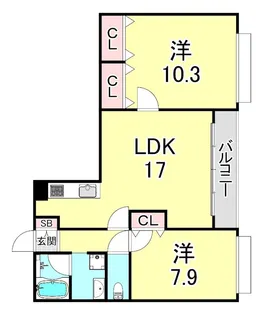 S-RESIDENCE夙川【2階】の間取り