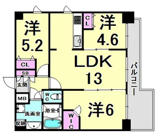 エステムプラザ神戸水木通グランクロス【15階】の間取り