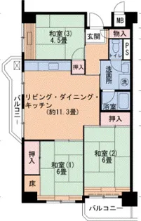 UR武庫川 9号棟【4階】の間取り