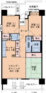 ルゼフィール岩屋中町【9階】の間取り